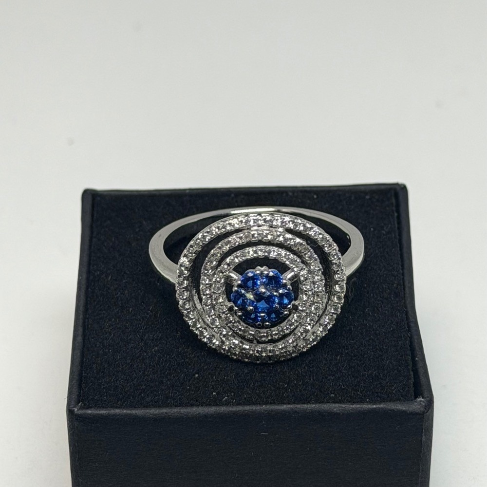 Sterling Silver 925 Blue CZ Concentric Circle Halo Ring Size 10 - Picture 2 of 13